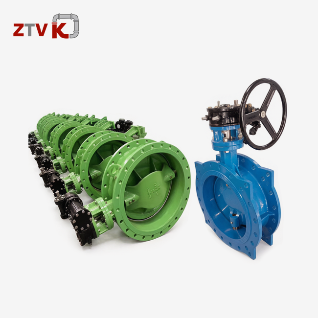 Actuated double-flanged eccentric butterfly valve